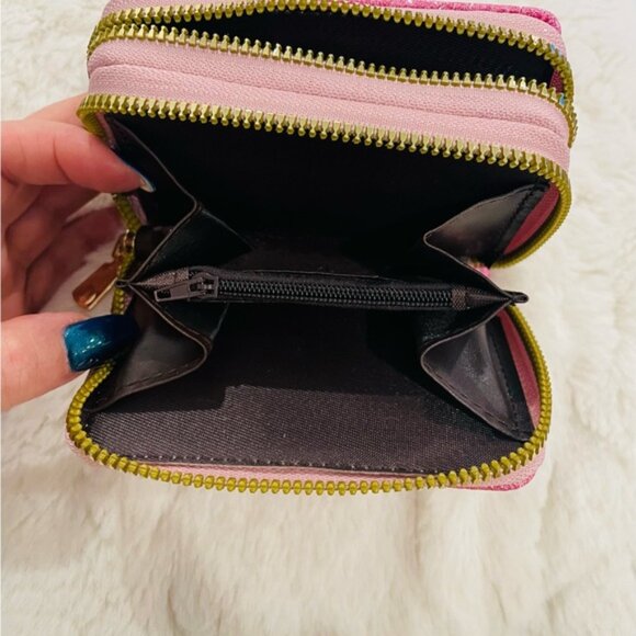 $5 ADD ON ITEM Silver Glitter Zip Wallet Double Sparkly Card Holder Clutch Purse - Picture 7 of 8